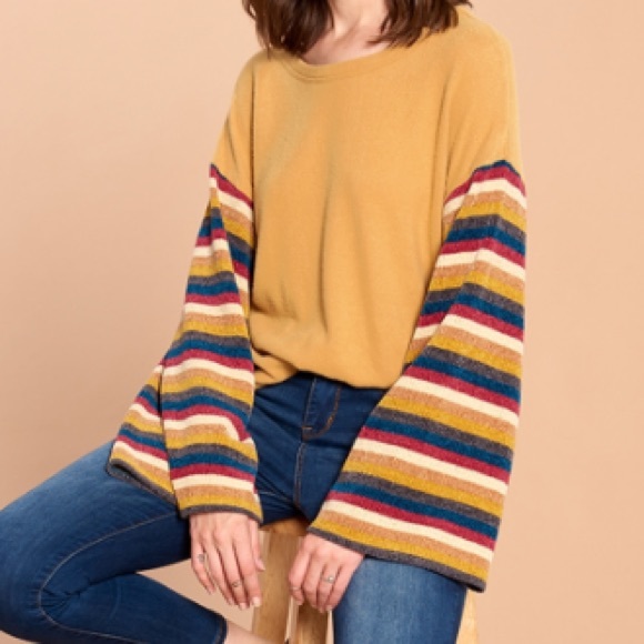 Mustard striped bell sleeve tunic top - Picture 5 of 5
